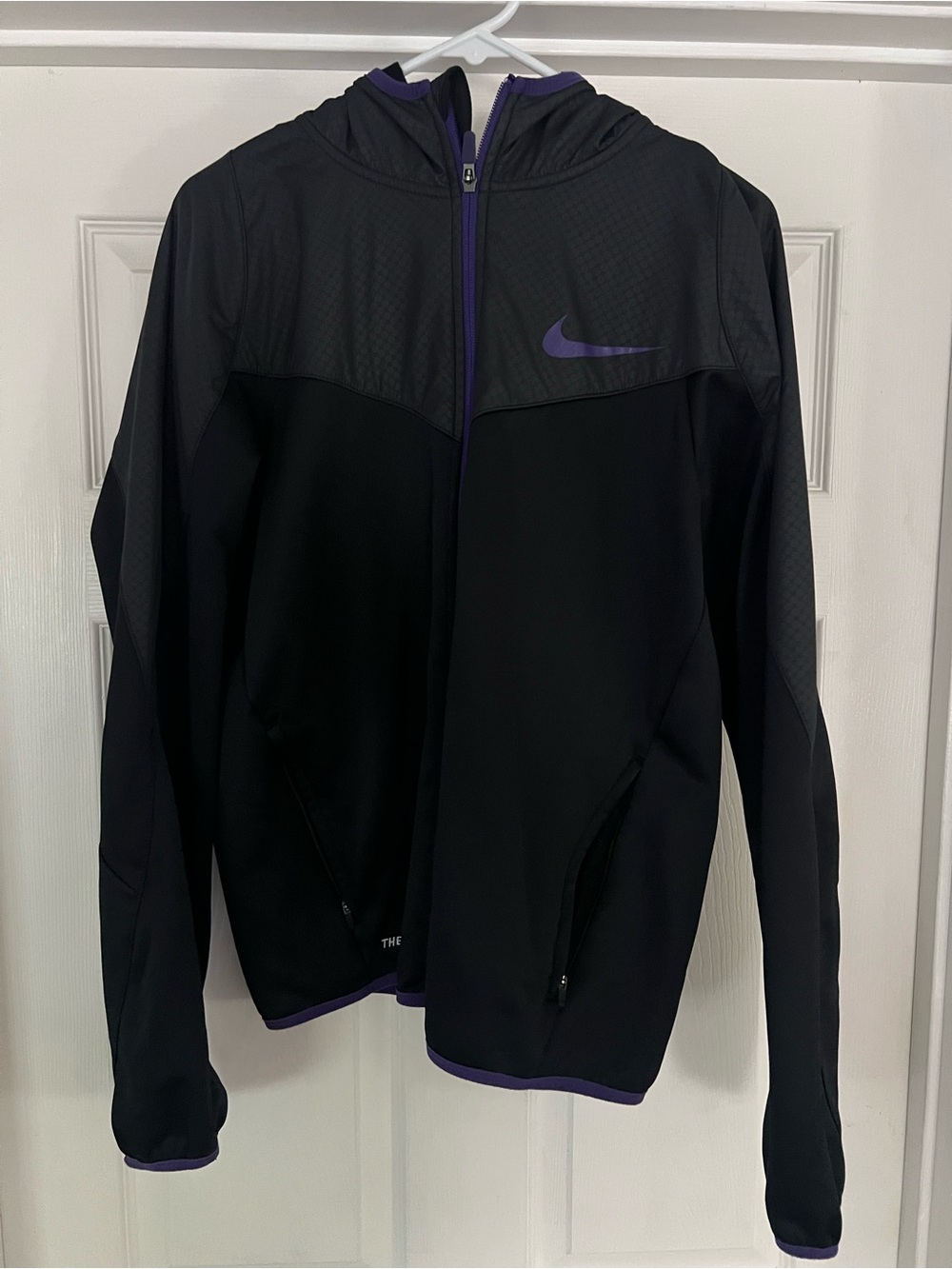 Nike Women's Black Jacket with Purple Accents Zip Hood